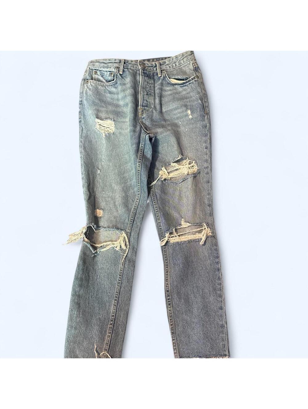 GRLFRND Distressed blue denim jeans with ripped details SIZE 26